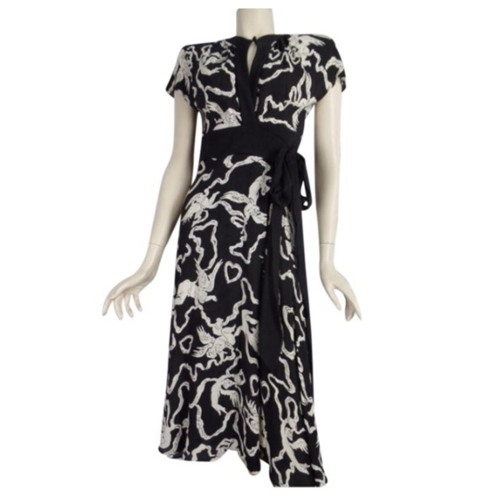 DVF Black&White Cherub/Angel Print Wrap Dress